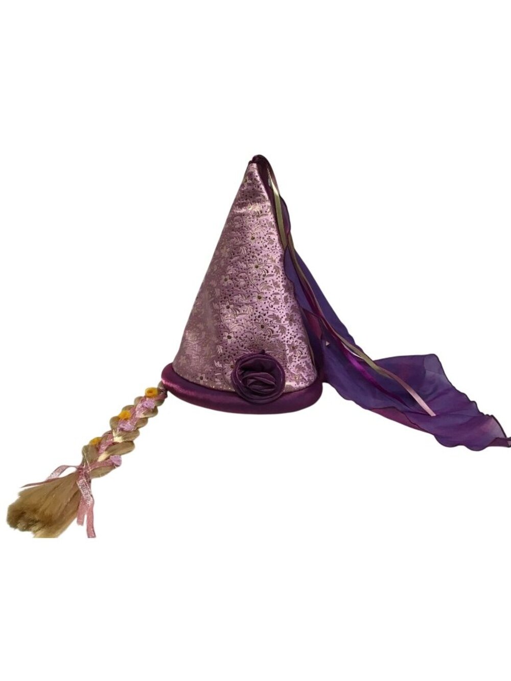 Disney Parks Rapunzel Hat with attached Flower and Ribbon Decorated Braid